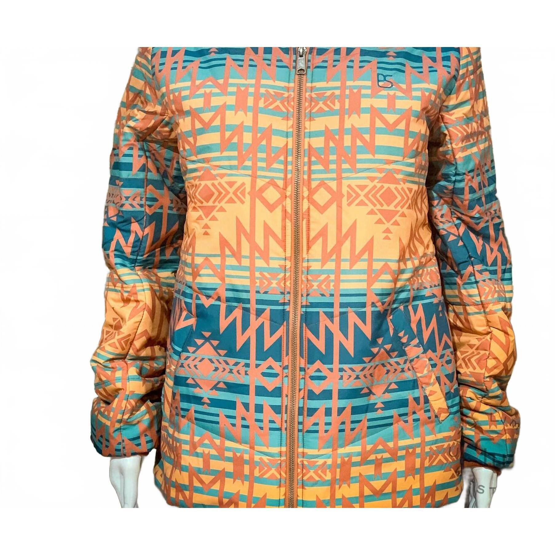 New Rock & Roll Denim Women's Aztec Puffer Jacket In Orange Multi